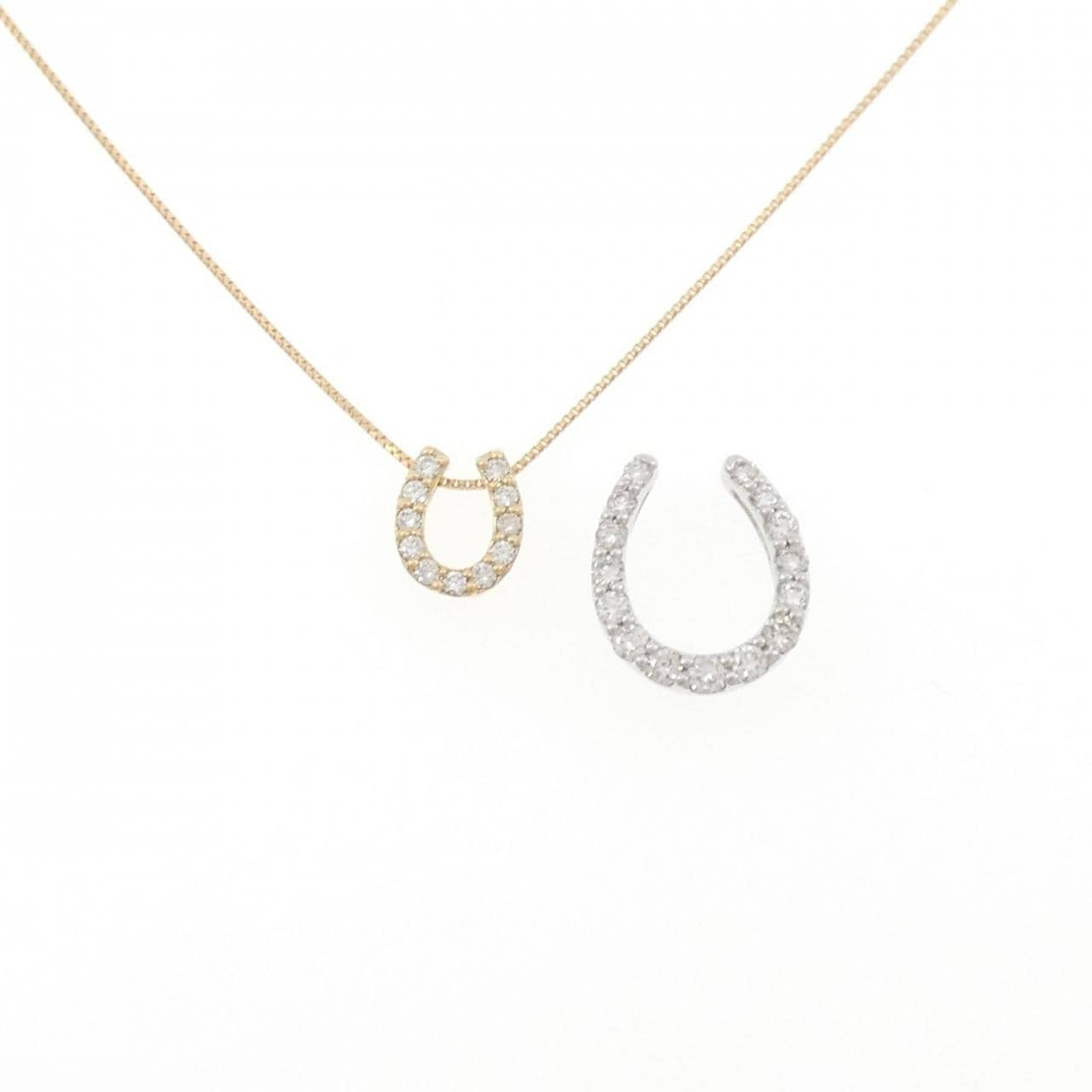 PT900/K18YG 2WAY ホースシュー ダイヤモンド ネックレス 0.30CT