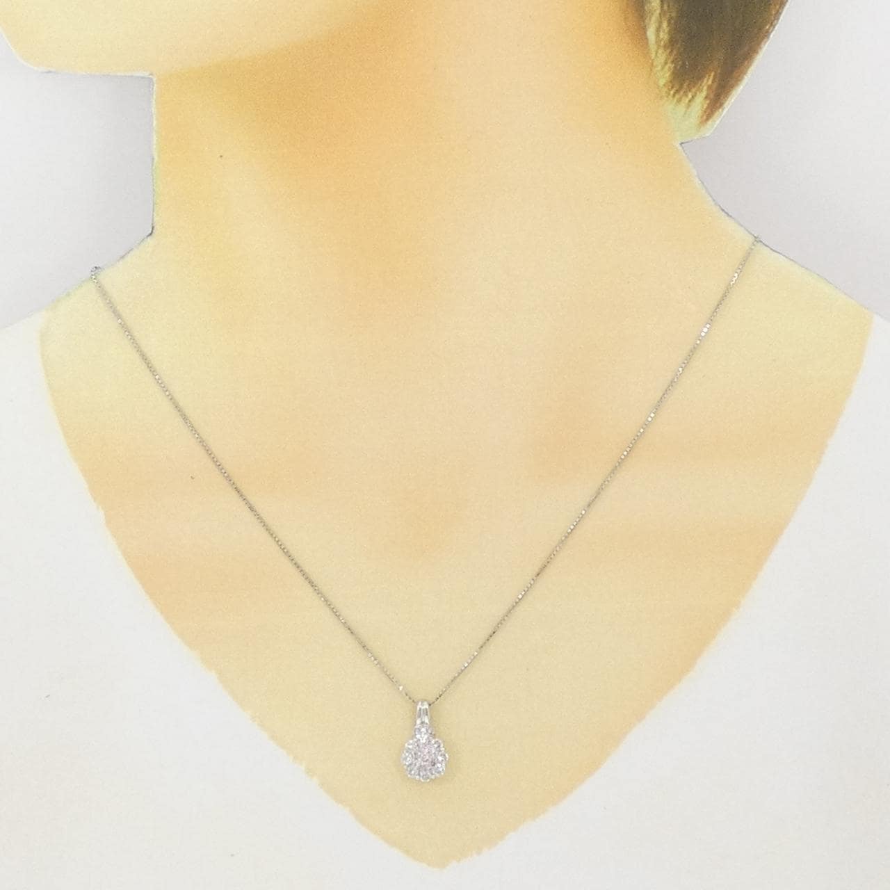 PT900/PT850 フラワー ピンクダイヤモンド ネックレス 0.12CT