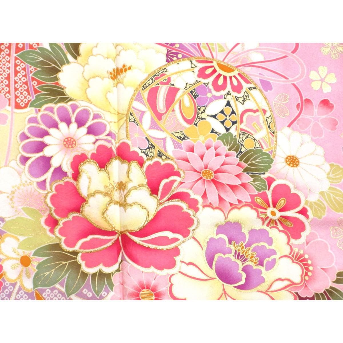 【未使用品】振袖　友禅金彩加工　刺繍入りボカシ染