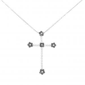 K18WG クロス×フラワー ダイヤモンド ネックレス 1.10CT