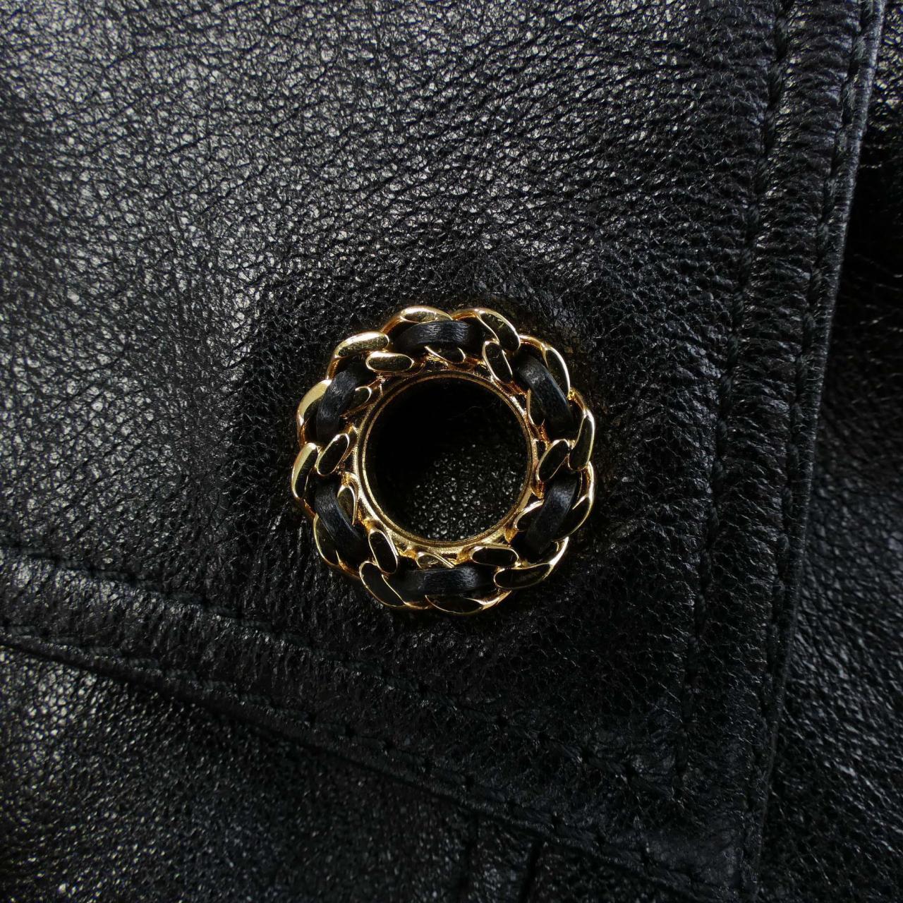 CHANEL Biker Jacket Dark Brown Rider Blouson Leather Size 36