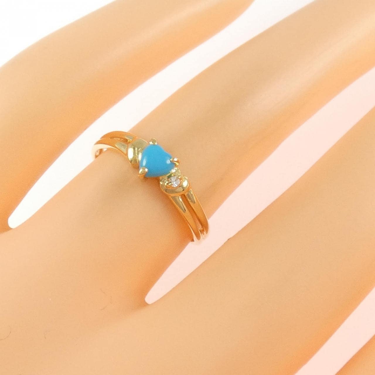 K18YG ハート ターコイズ リング