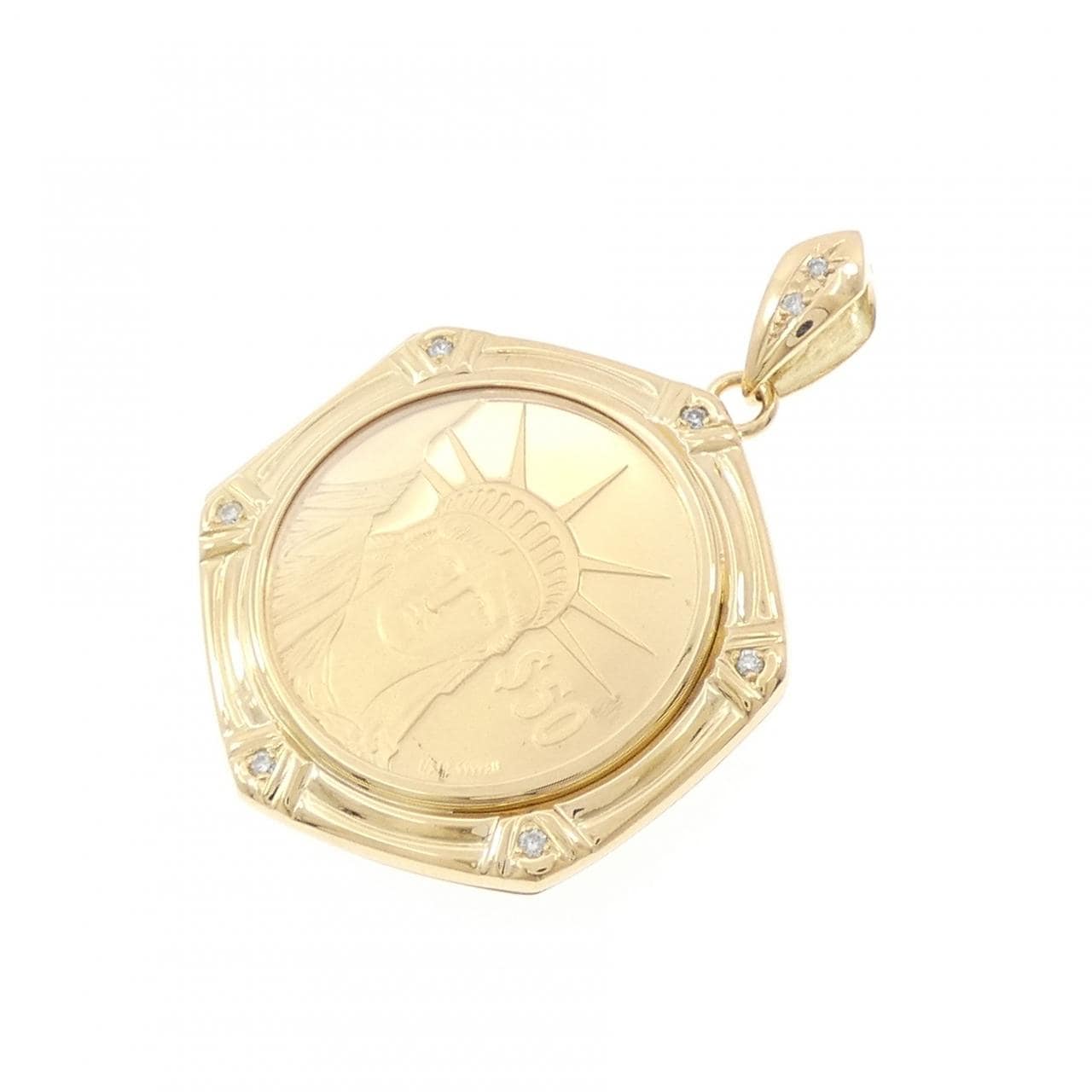 K18YG(枠) ダイヤモンド コイン ペンダント 0.07CT
