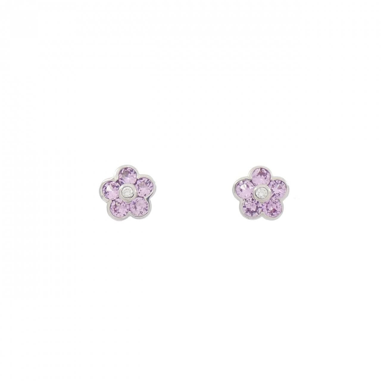 750WG/K18WG フラワー 合成サファイヤ ピアス