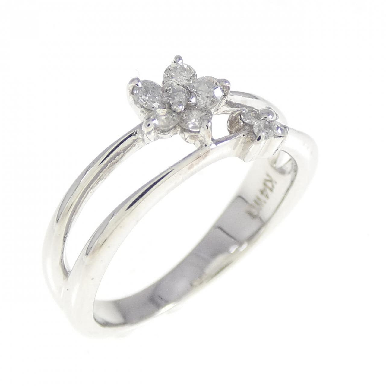 K14WG フラワー ダイヤモンド リング 0.15CT