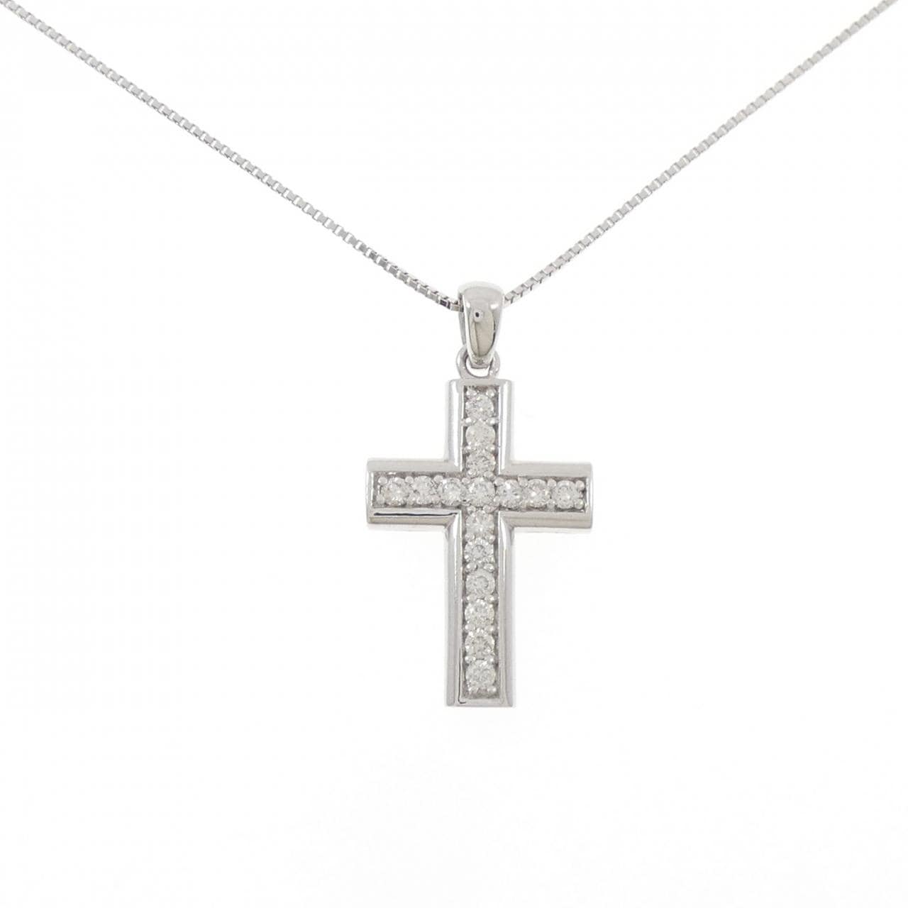 K18WG クロス ダイヤモンド ネックレス 0.50CT
