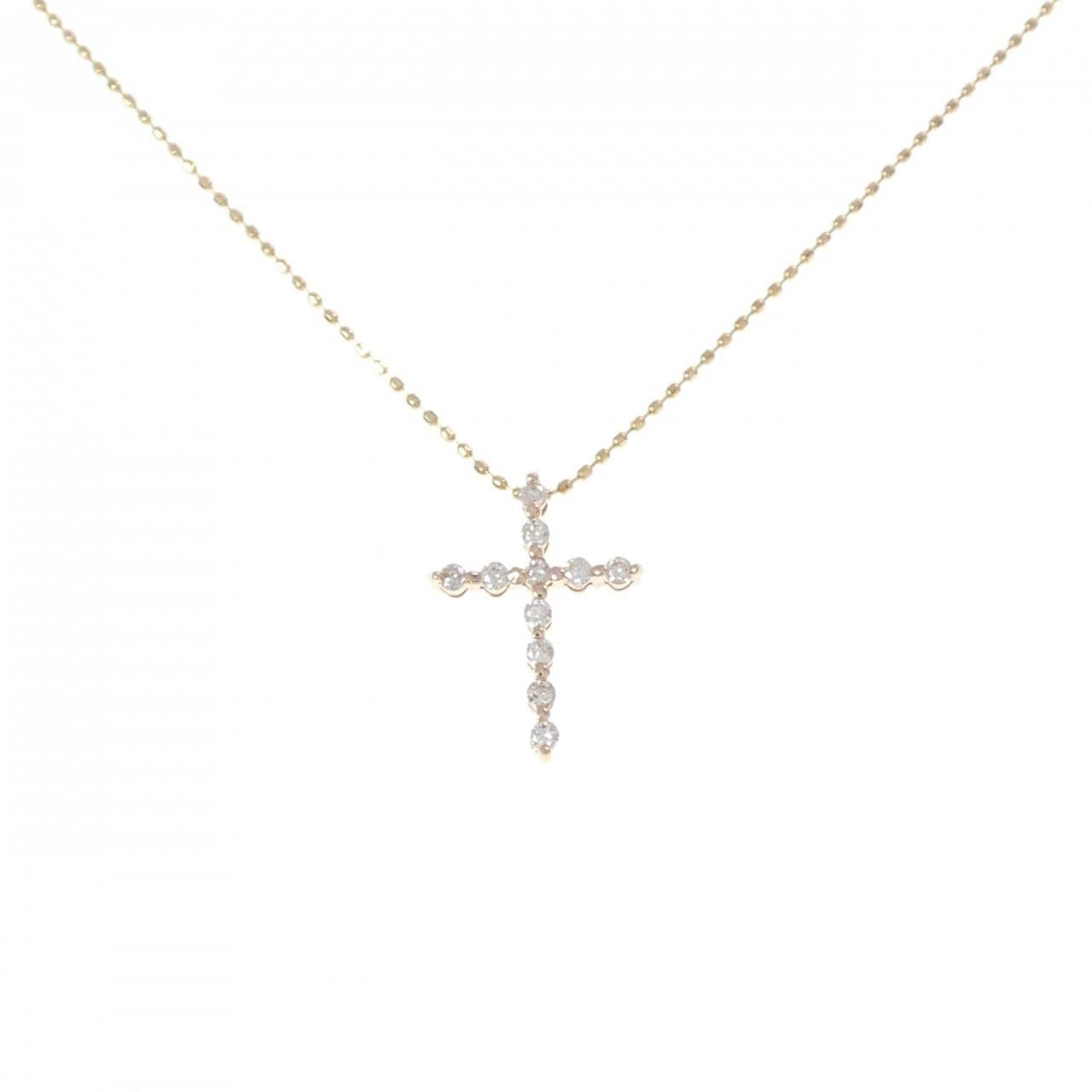 K18PG クロス ダイヤモンド ネックレス 0.15CT