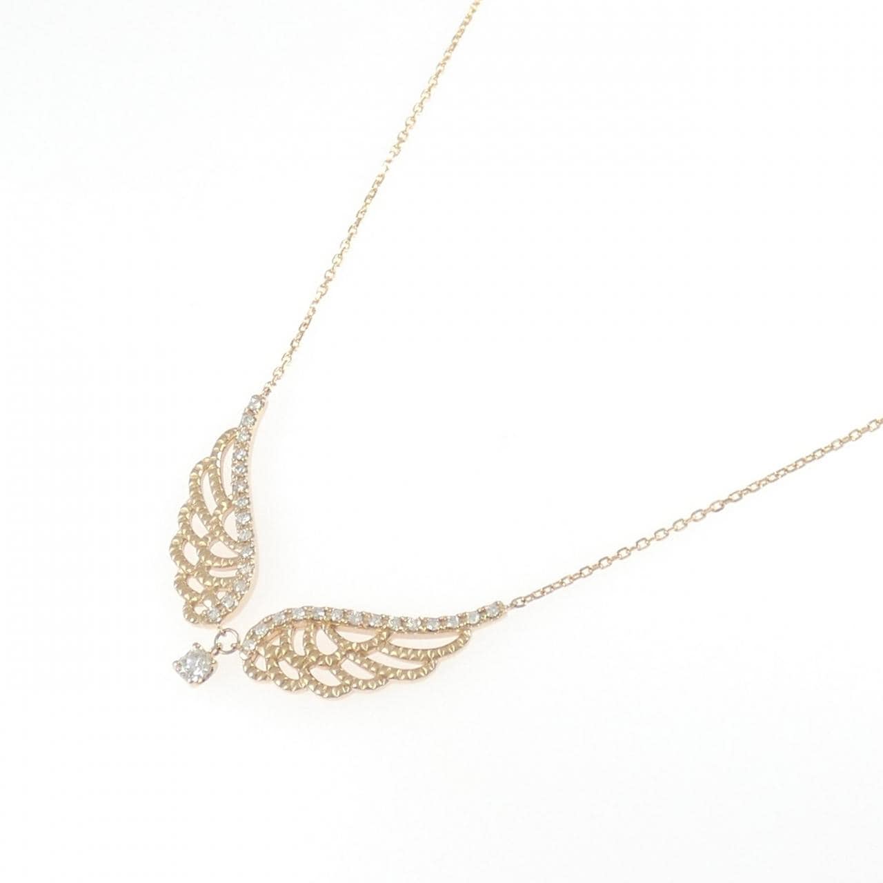 K18PG フェザー ダイヤモンド ネックレス 0.10CT