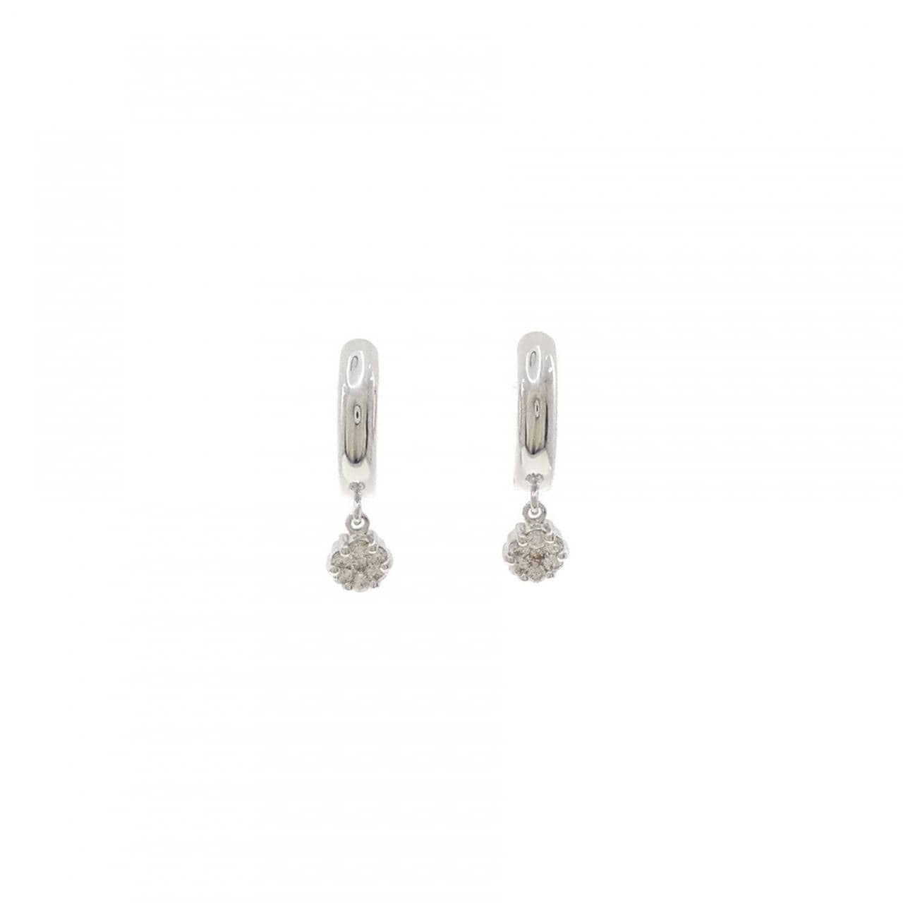 K18WG/K14WG フラワー ダイヤモンド イヤリング 0.20CT