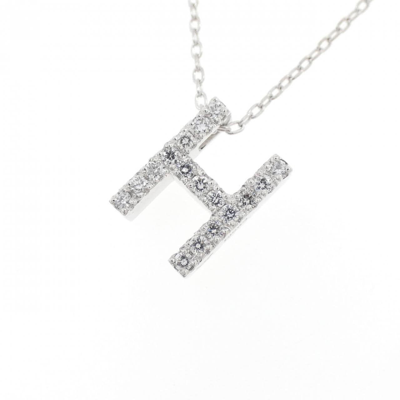 K18WG イニシャルH ダイヤモンド ネックレス 0.17CT
