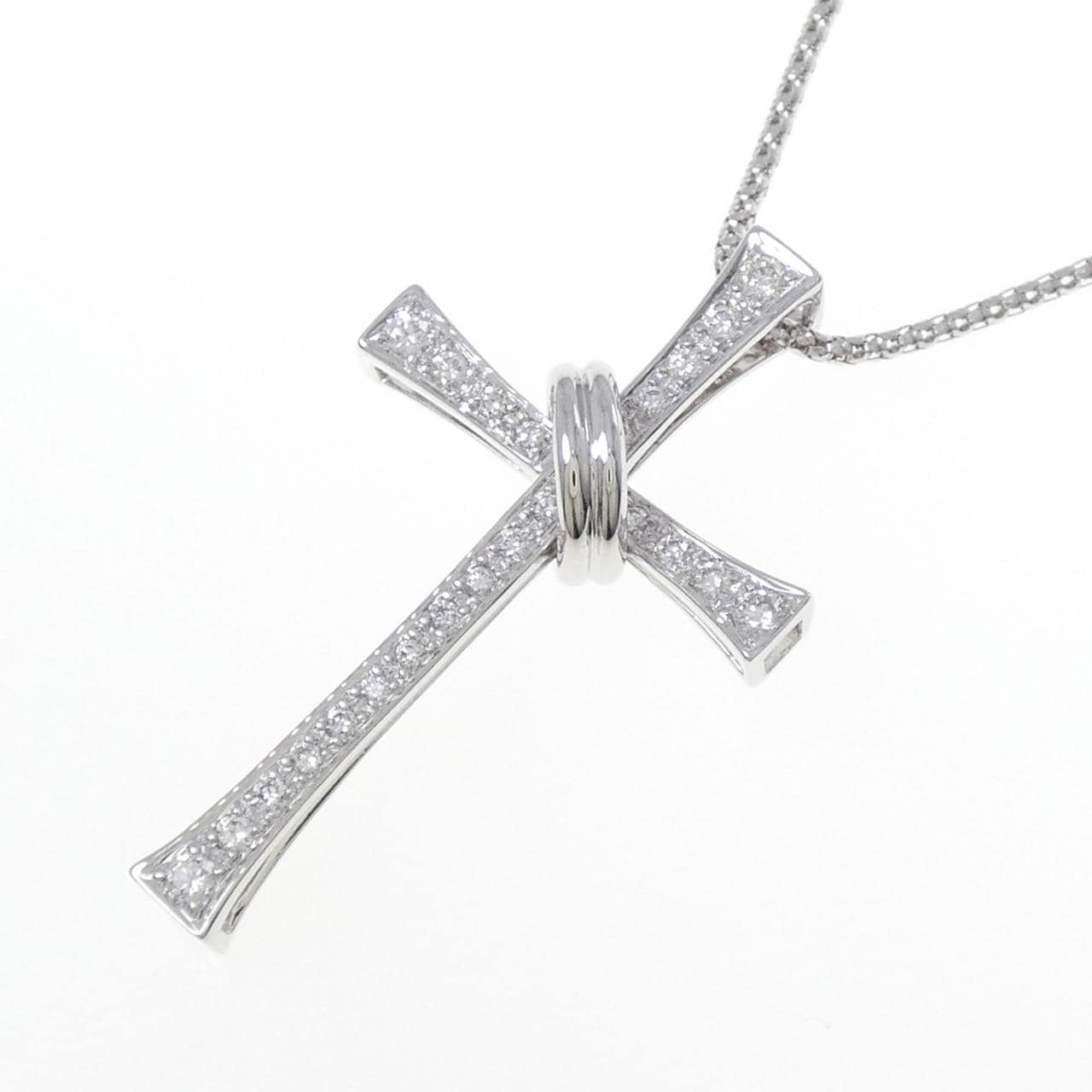 K18WG クロス ダイヤモンド ネックレス 0.45CT