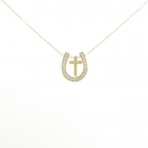 【新品】K18YG 2WAY ホースシュー×クロス ダイヤモンド ネックレス 0.20CT