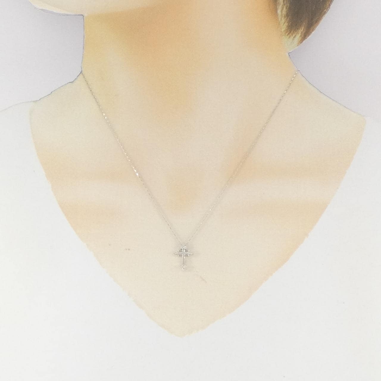 K18WG クロス ダイヤモンド ネックレス 0.08CT
