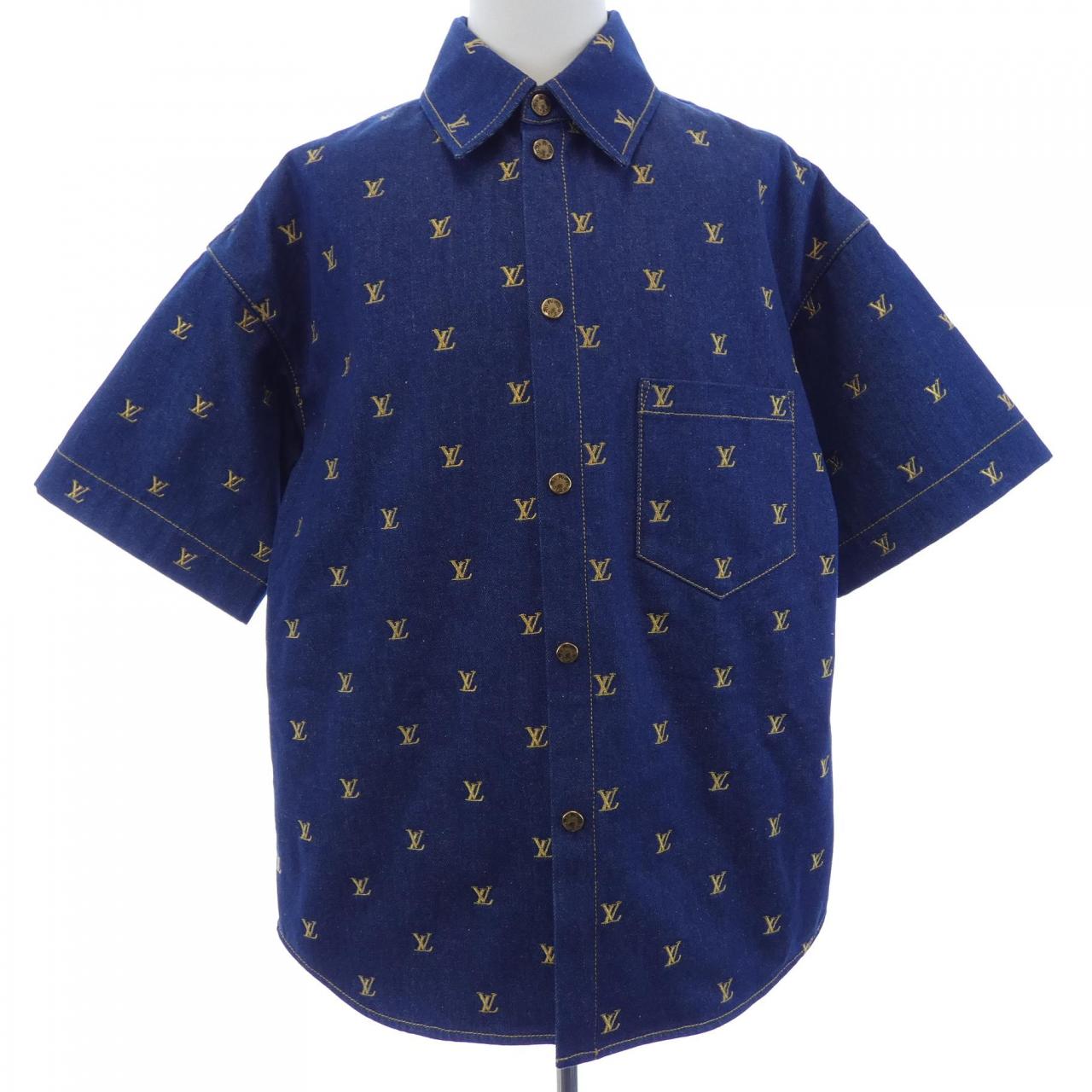 ルイヴィトン LOUIS VUITTON エンブロイダードシグネチャーショートスリーブデニムシャツ HQS90WJX1 S／Sシャツ