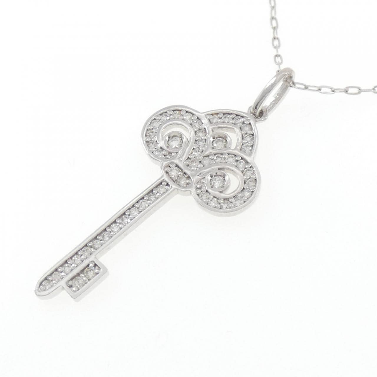 K18WG キー ダイヤモンド ネックレス 0.28CT