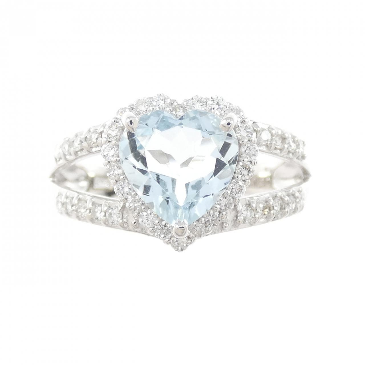 K18WG ハート アクアマリン リング 1.28CT