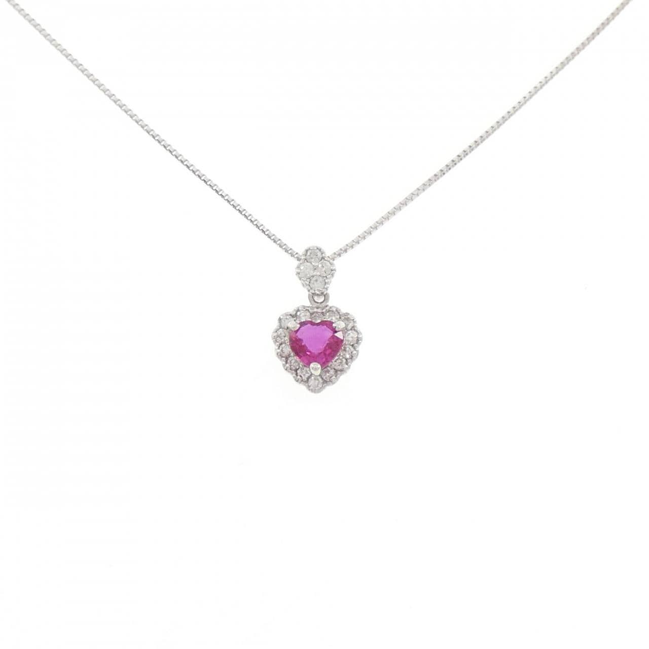 K18WG ハート ルビー ネックレス 0.28CT