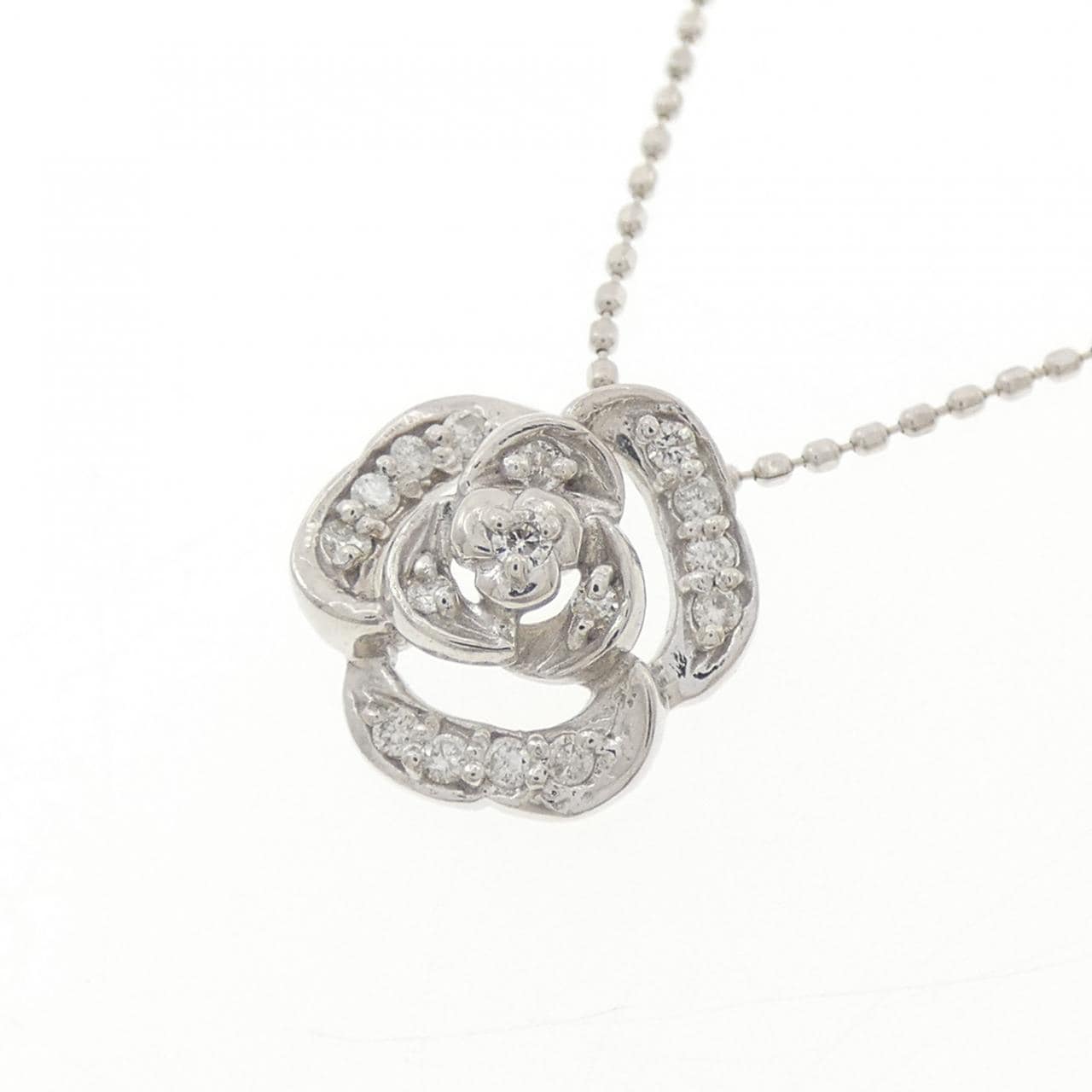 K18WG ローズ ダイヤモンド ネックレス 0.11CT