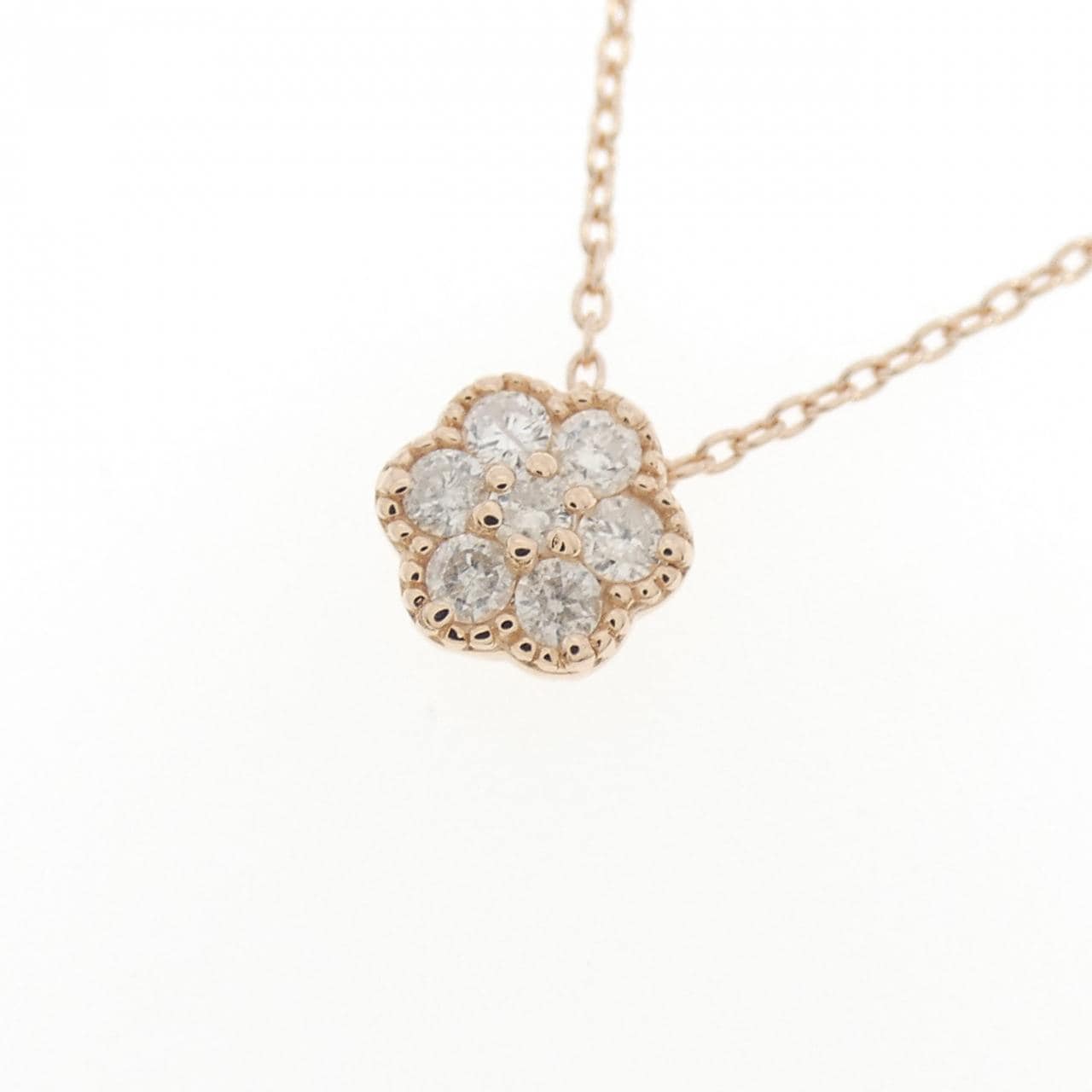 K10PG フラワー ダイヤモンド ネックレス 0.16CT