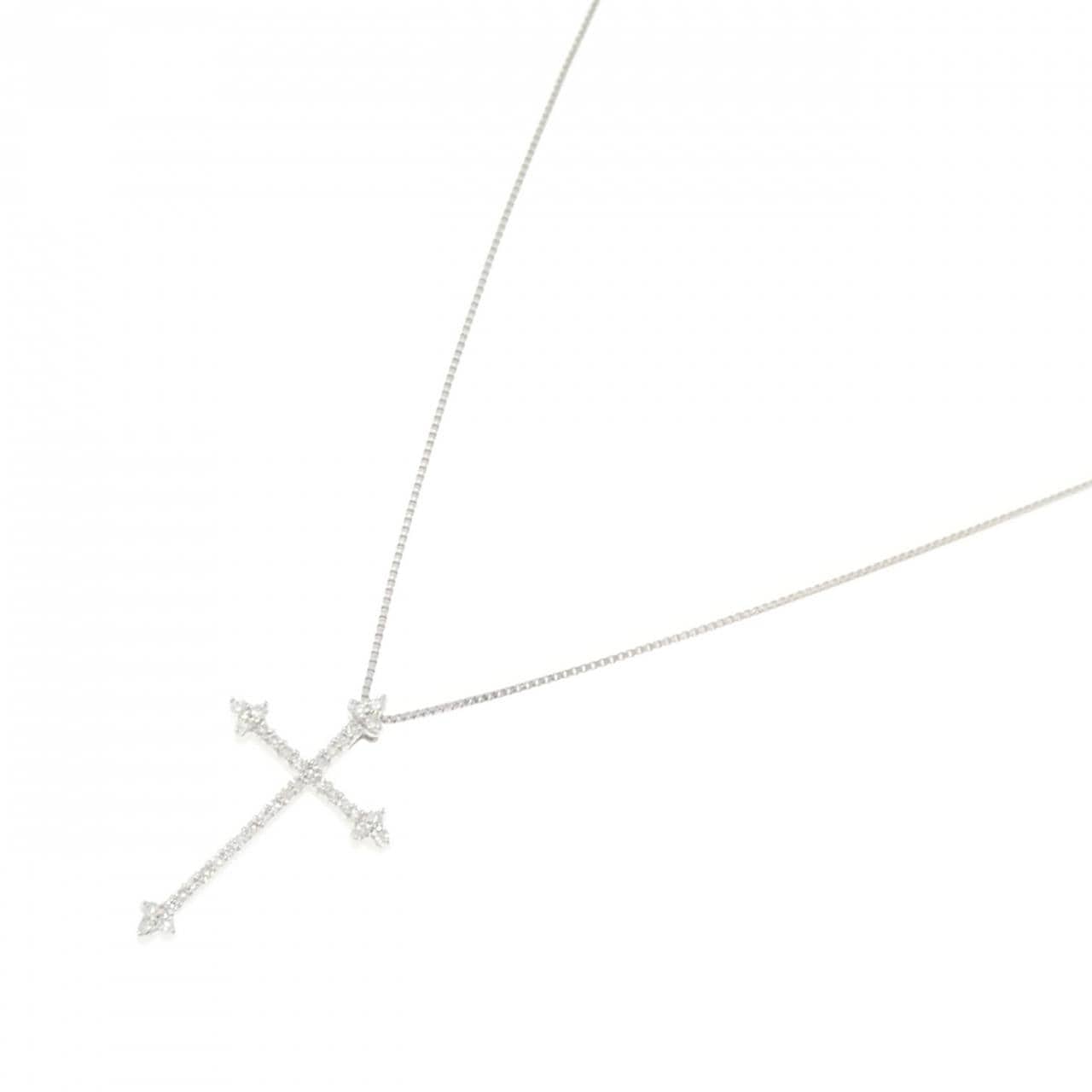 K18WG クロス ダイヤモンド ネックレス 0.21CT