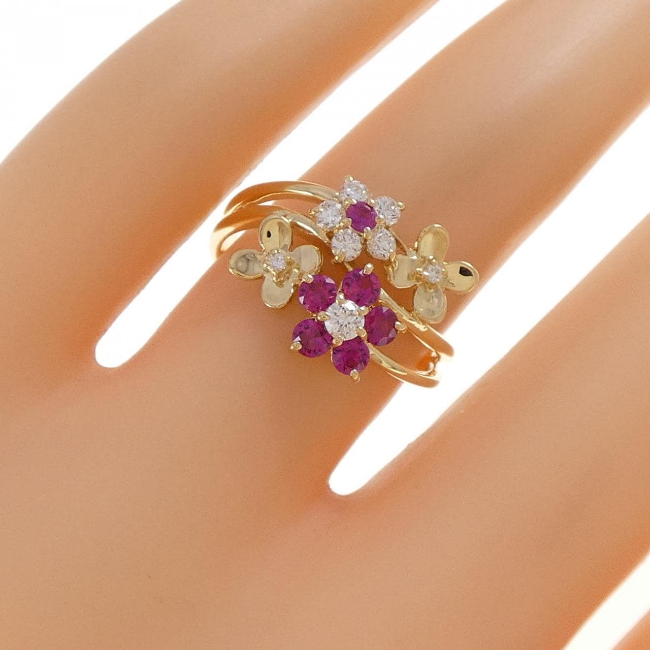 K18YG フラワー ルビー リング 0.40CT