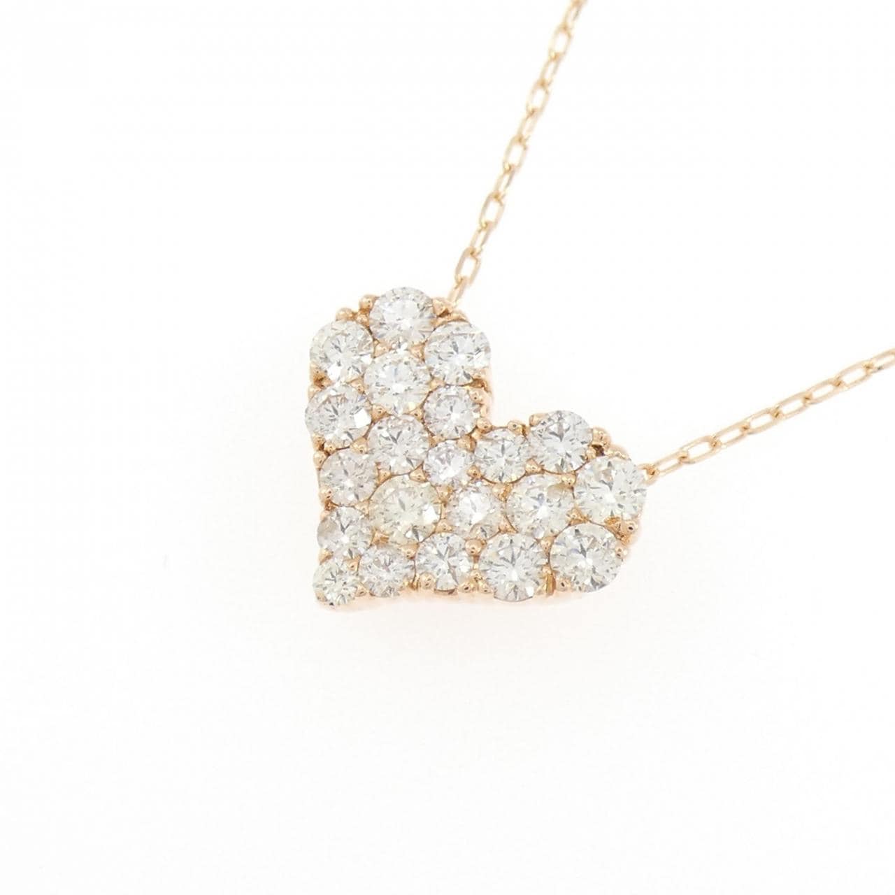 K18PG ハート パヴェ ダイヤモンド ネックレス 1.00CT