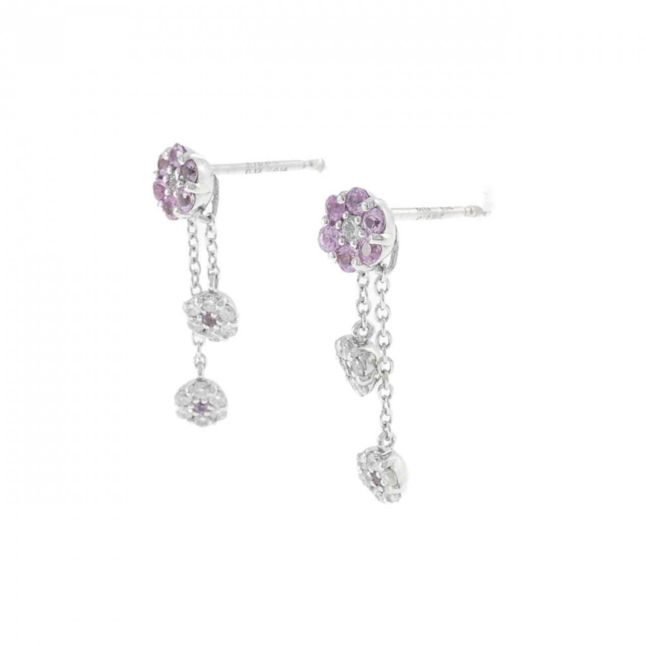 K18WG Flower Sapphire Earrings 0.28CT