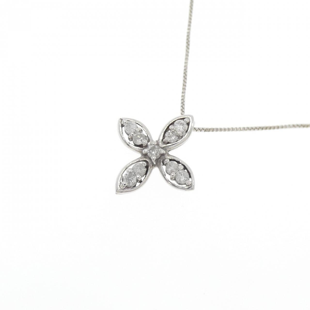 K18WG/750WG フラワー ダイヤモンド ネックレス 0.10CT