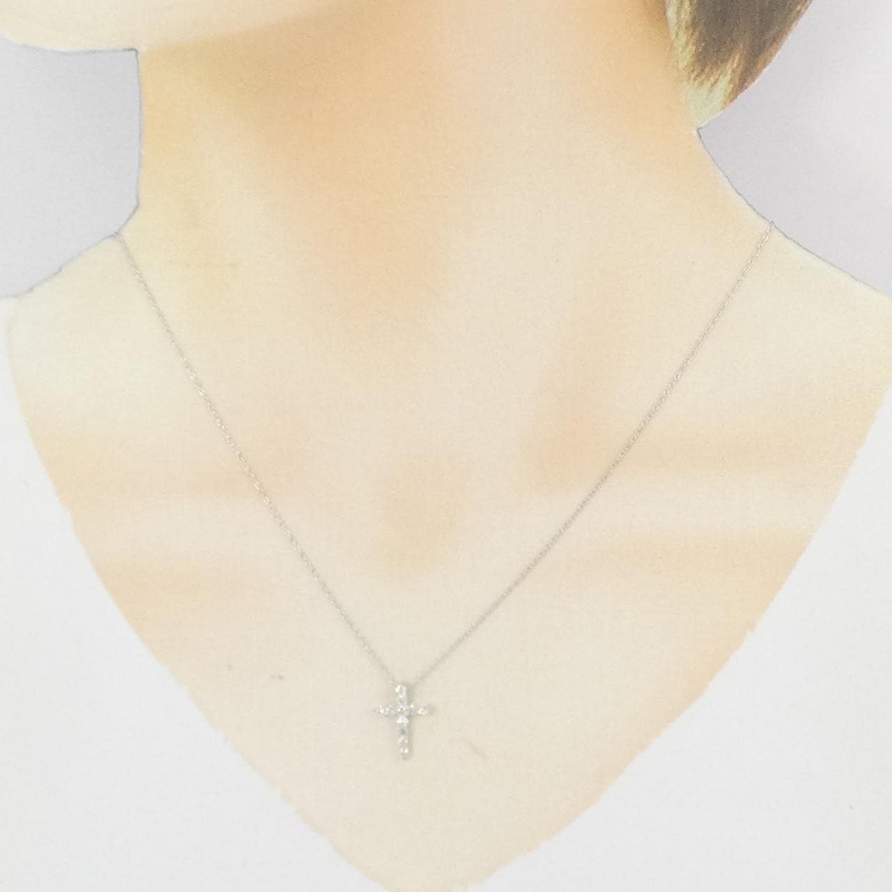 K18WG クロス ダイヤモンド ネックレス 0.22CT
