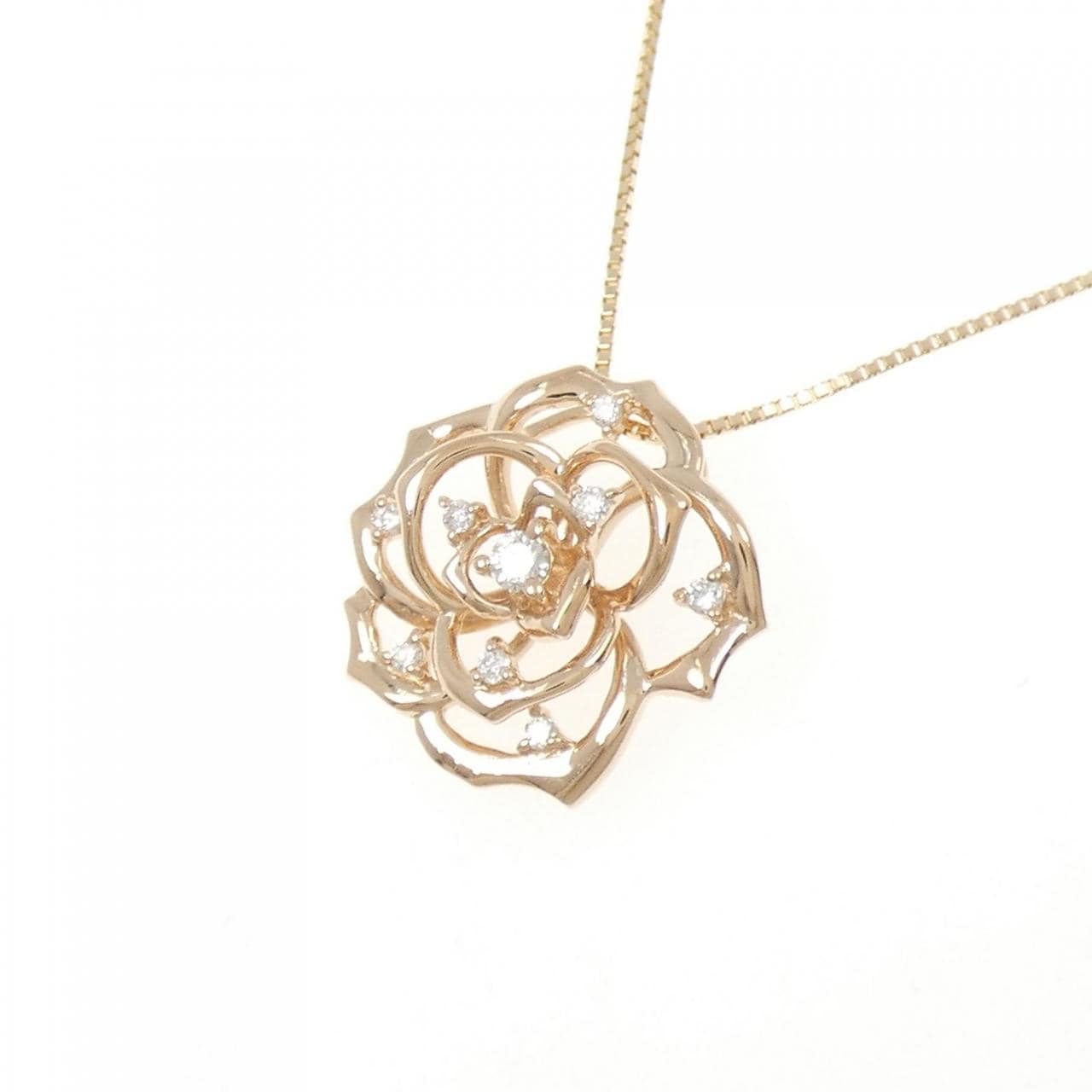 K18PG フラワー ダイヤモンド ネックレス 0.12CT