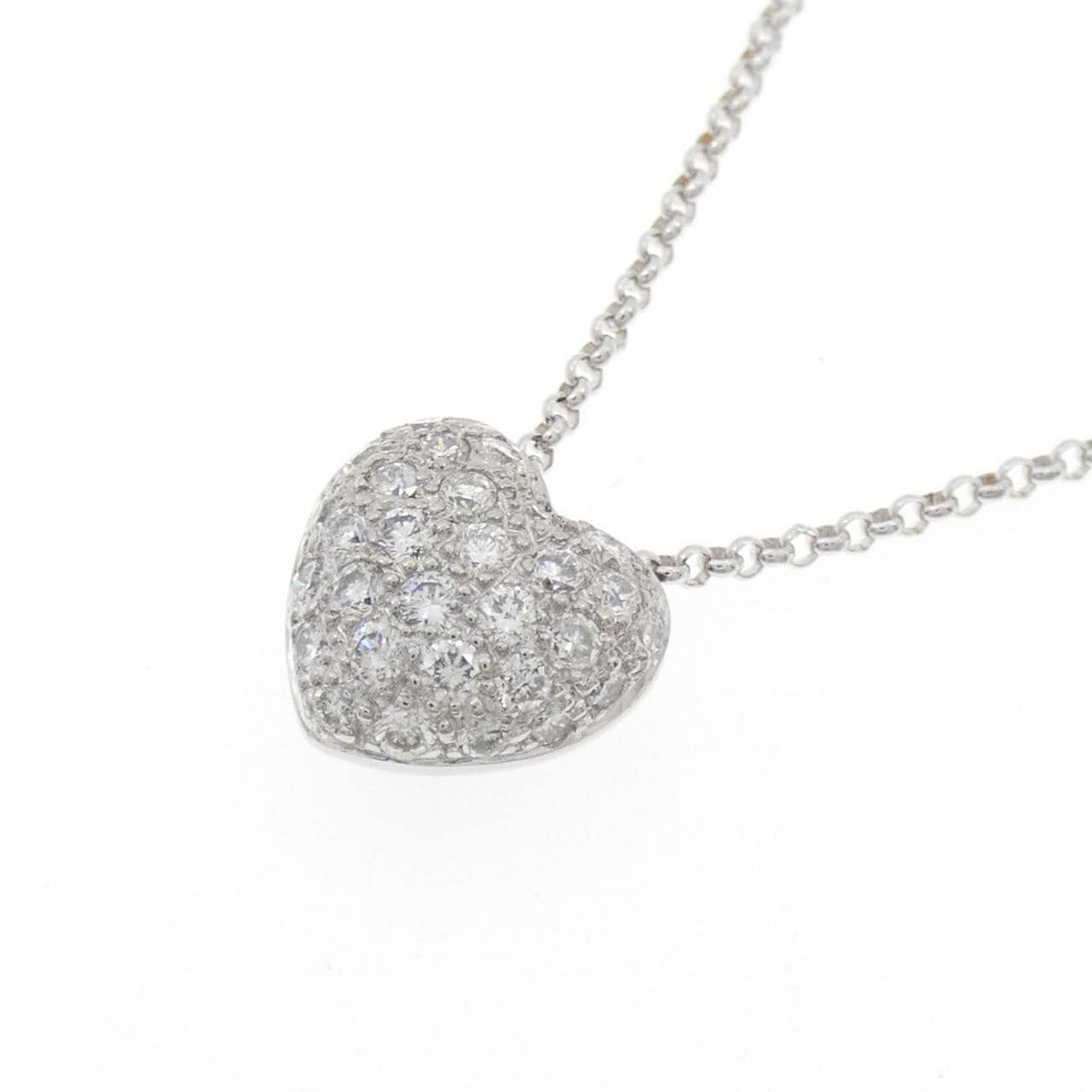 K18WG ハート パヴェ ダイヤモンド ネックレス 0.50CT