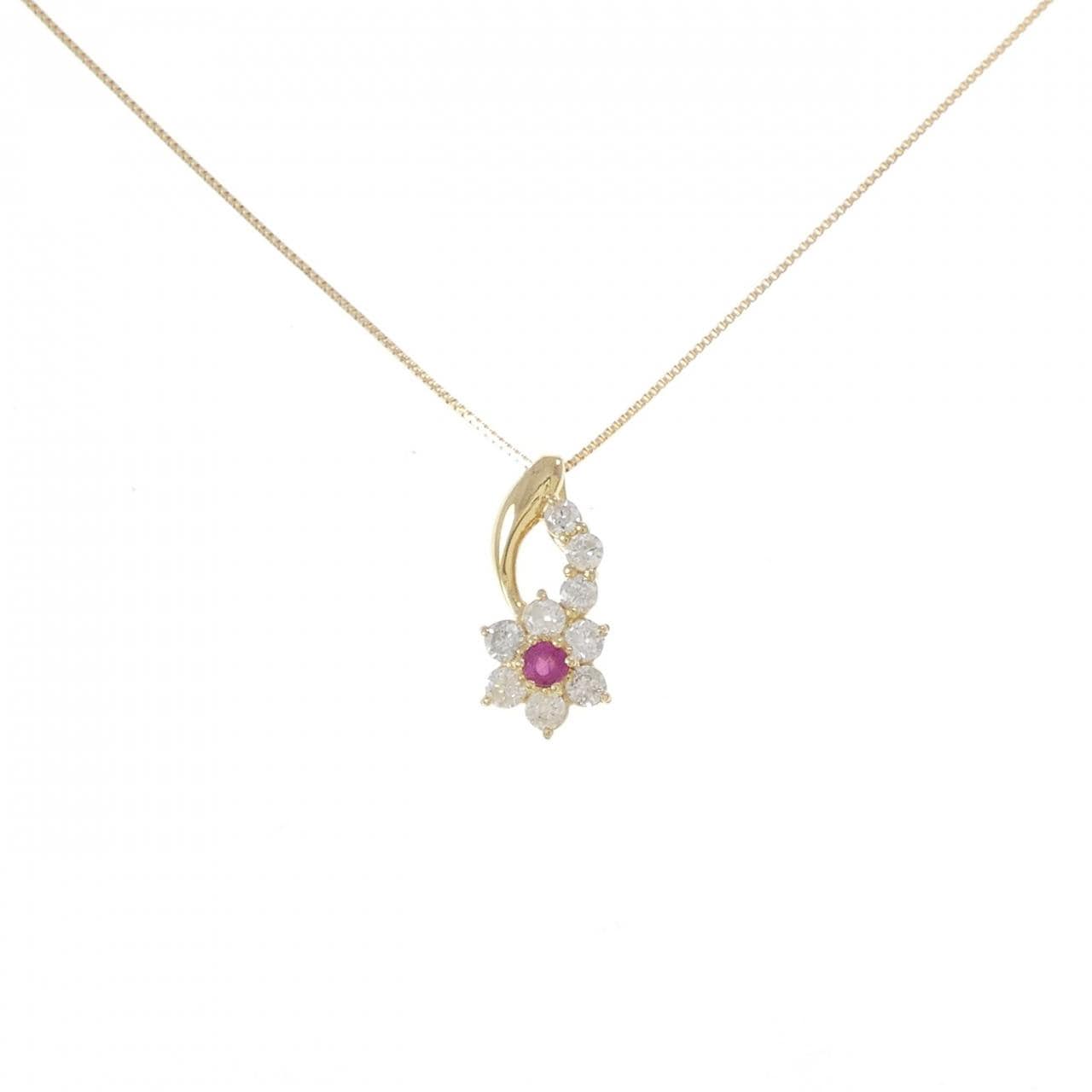 K18YG フラワー ルビー ネックレス