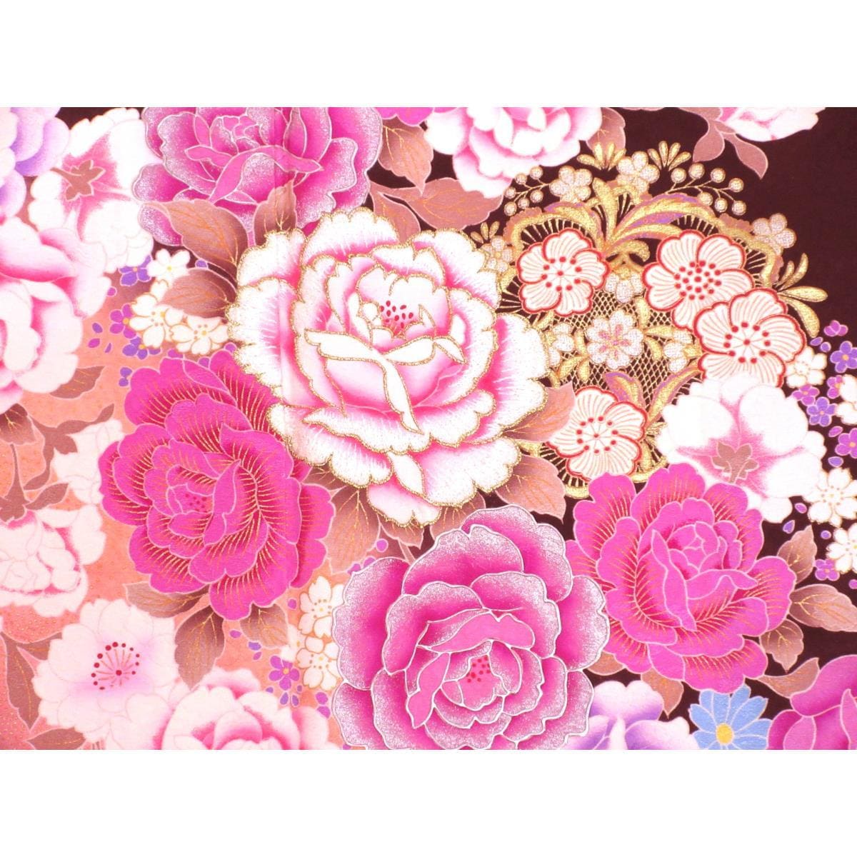 振袖　友禅金彩加工　刺繍入りボカシ染　ラインストーン入り