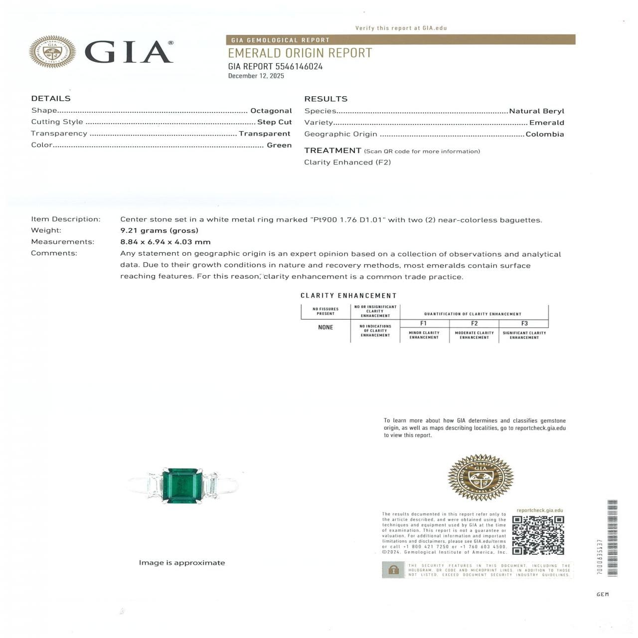 PT900 エメラルド リング 1.76CT コロンビア産
