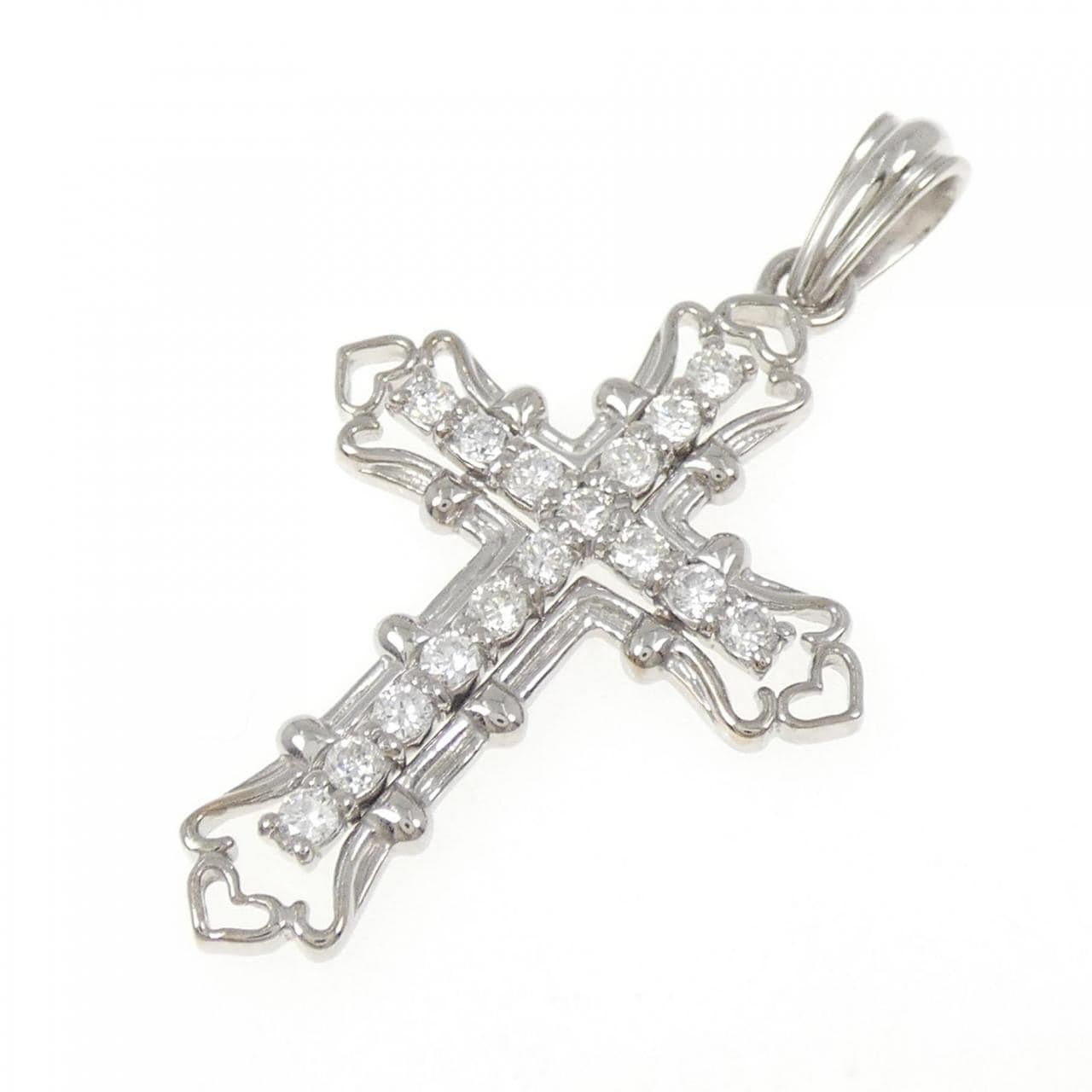 K18WG クロス ダイヤモンド ペンダント 0.40CT
