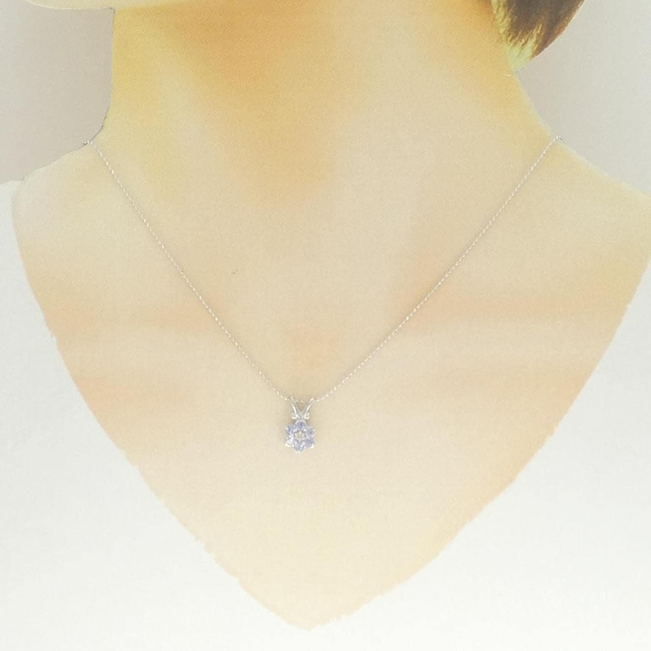 K18WG フラワー カラーストーン ネックレス