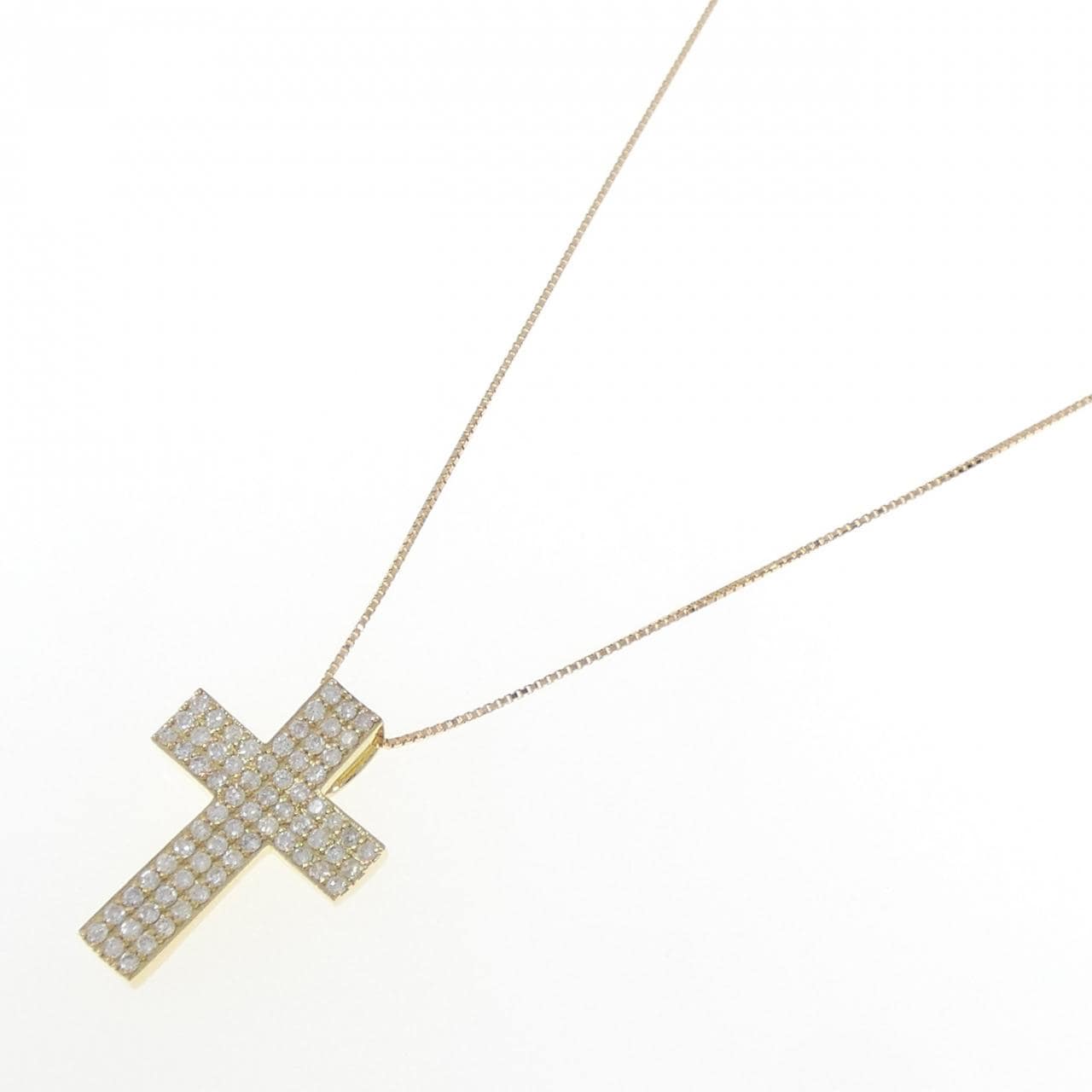 K18YG クロス ダイヤモンド パヴェ ダイヤモンド ネックレス 1.15CT