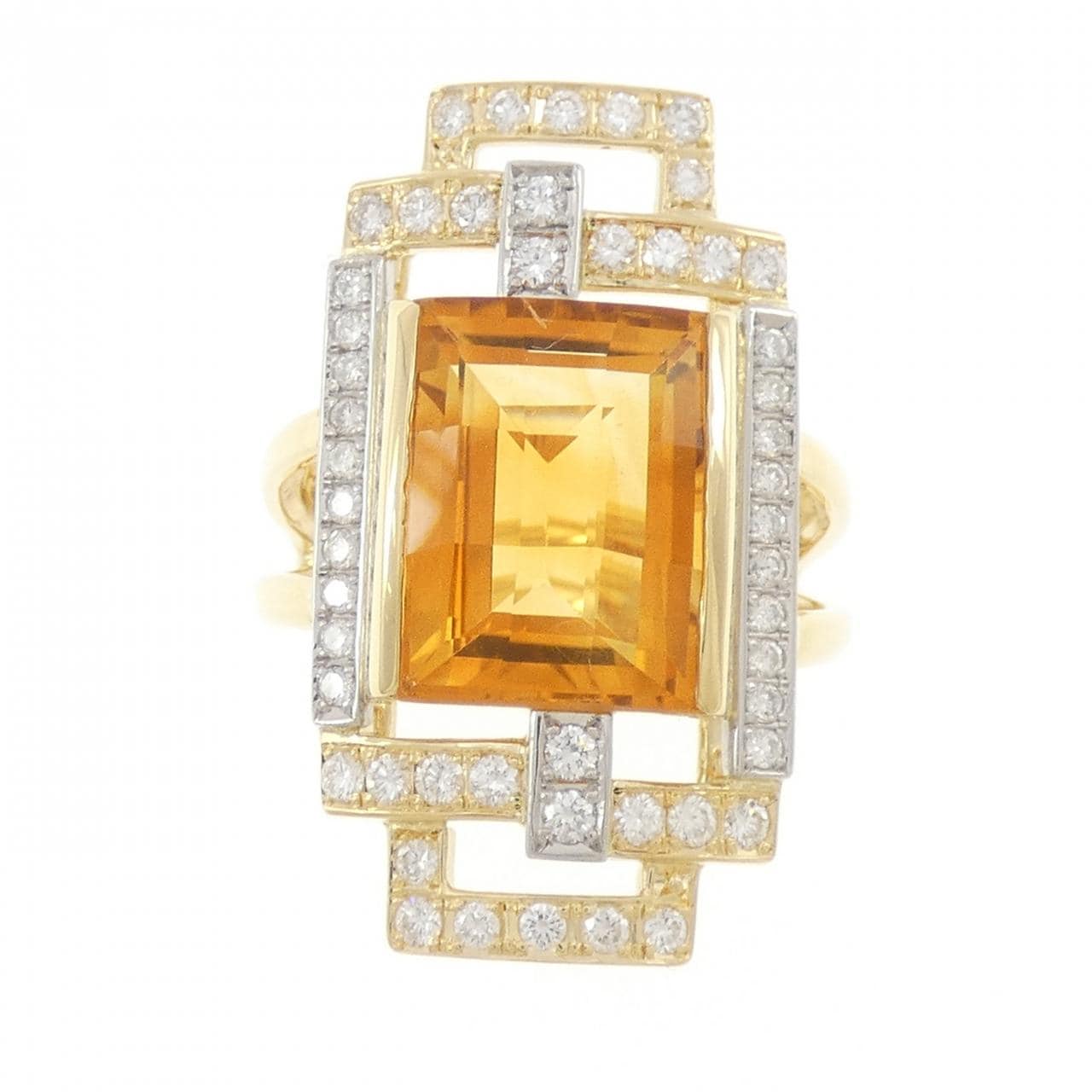 K18YG/PT900 シトリン リング 9.54CT