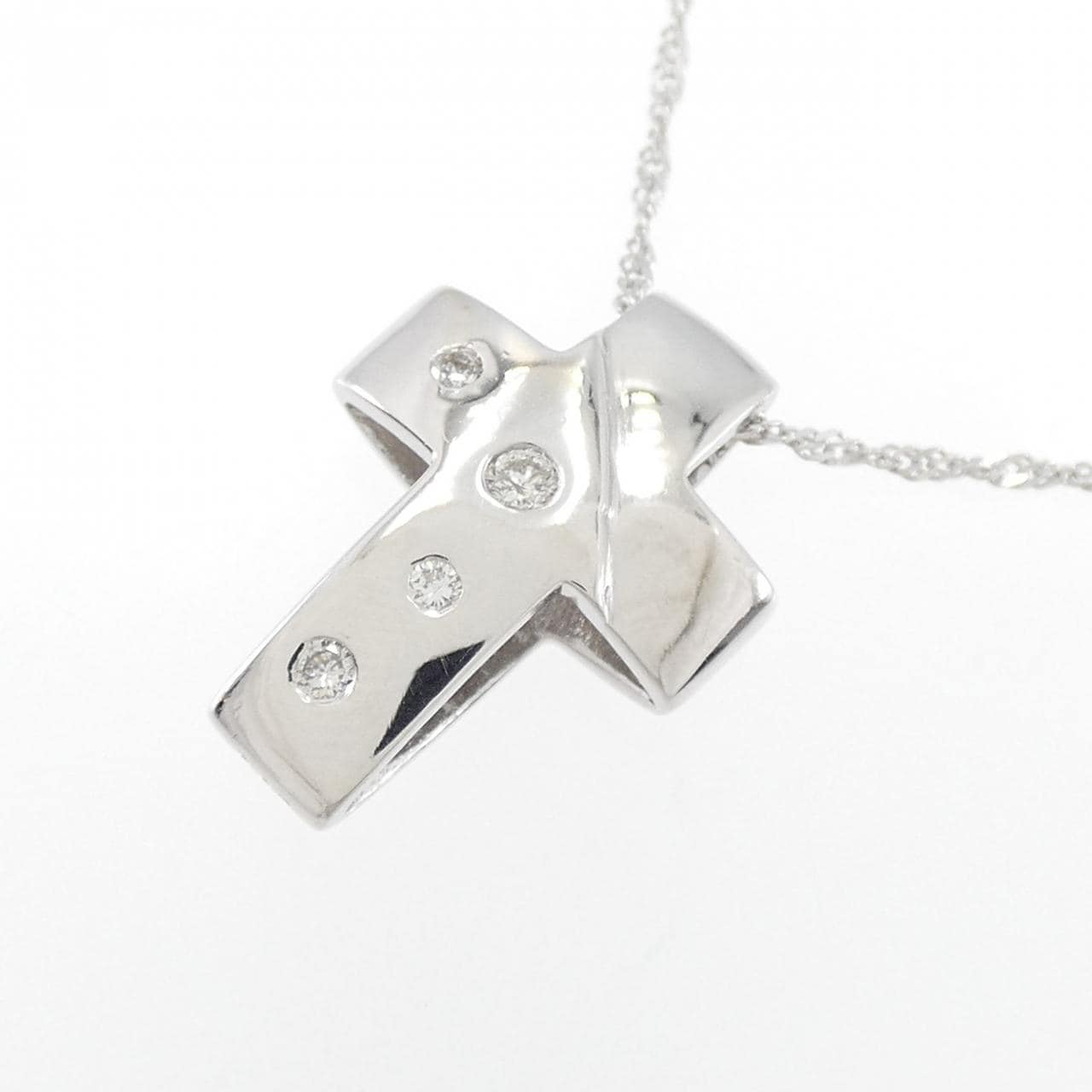 K18WG クロス ダイヤモンド ネックレス 0.05CT