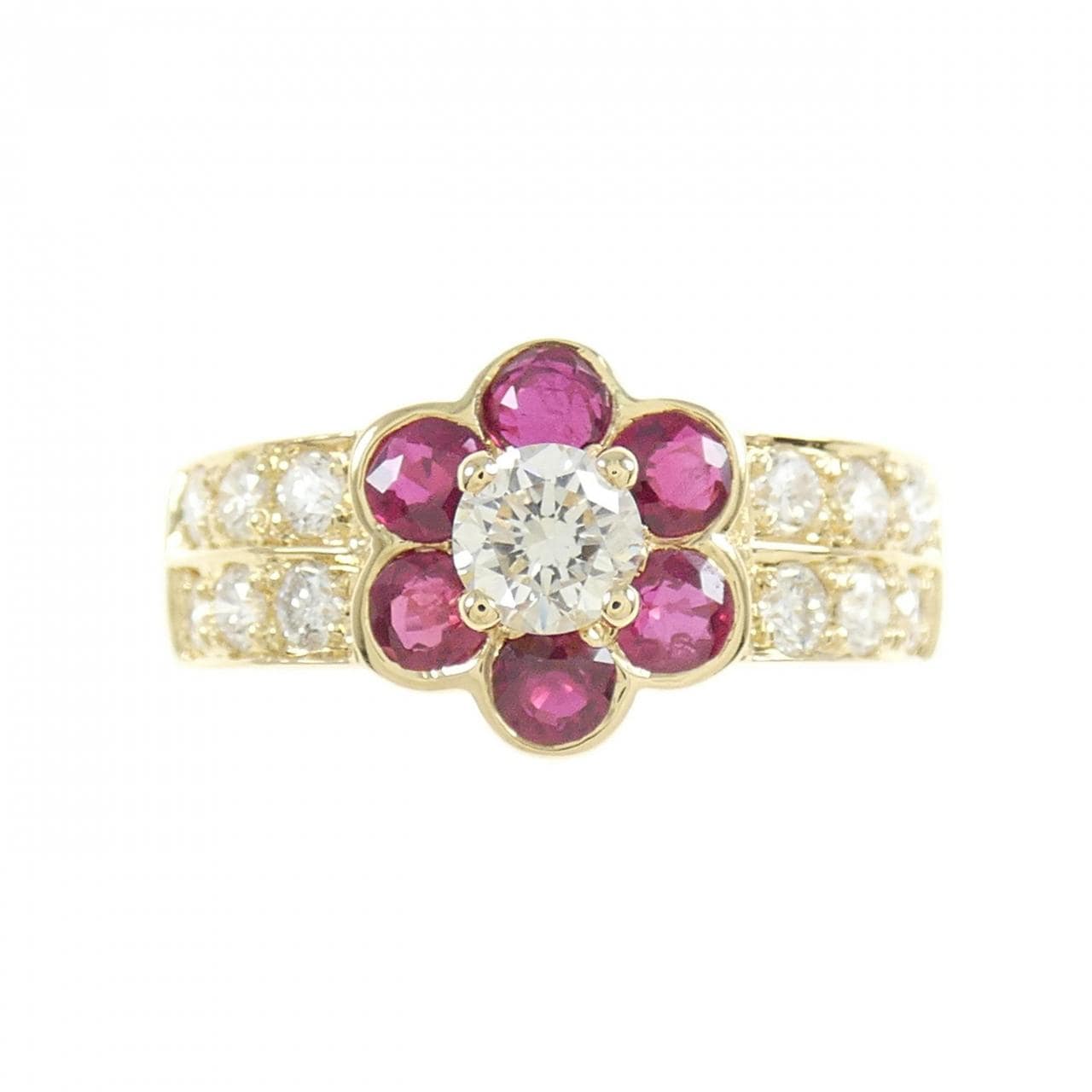 K18YG フラワー ルビー リング 0.85CT