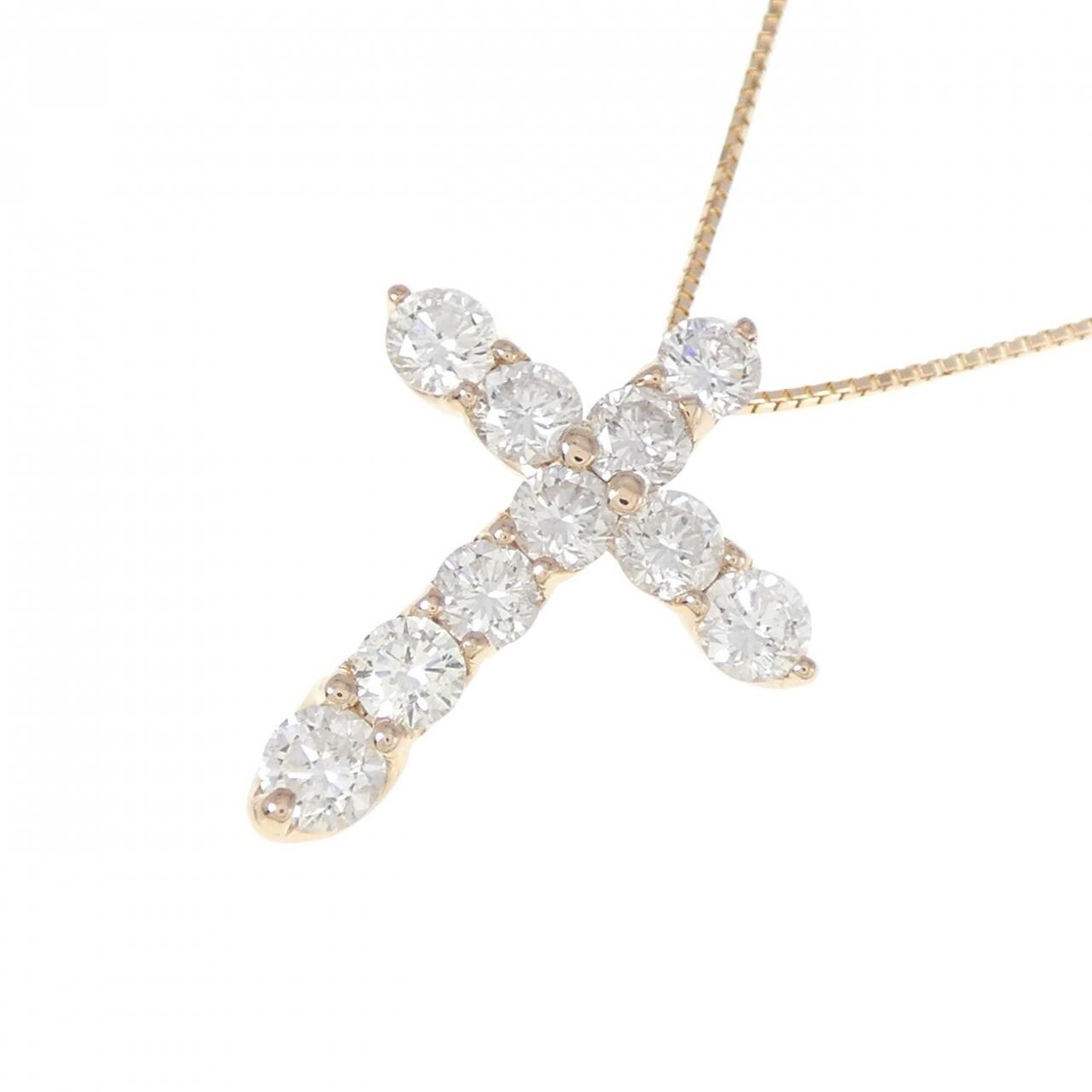 K18PG Cross Diamond Necklace 1.53CT