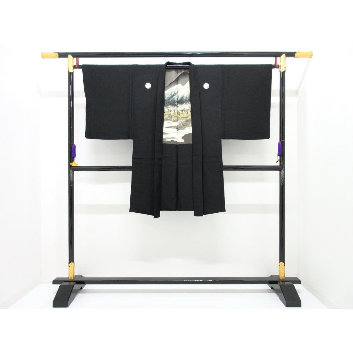 Men's black habutae kimono and haori set of two pieces