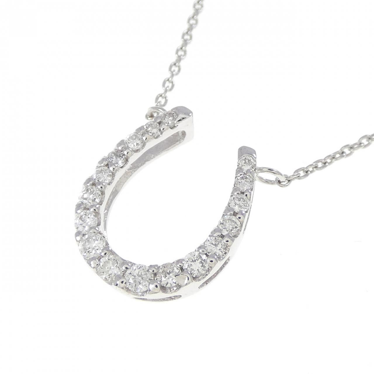 K18WG ホースシュー ダイヤモンド ネックレス 0.20CT