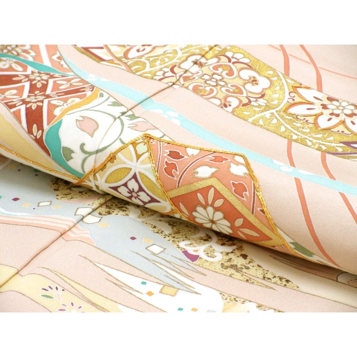 色留袖　友禅金彩加工　刺繍入り　丸に木瓜