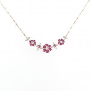 K18PG フラワー ルビー ネックレス 0.54CT
