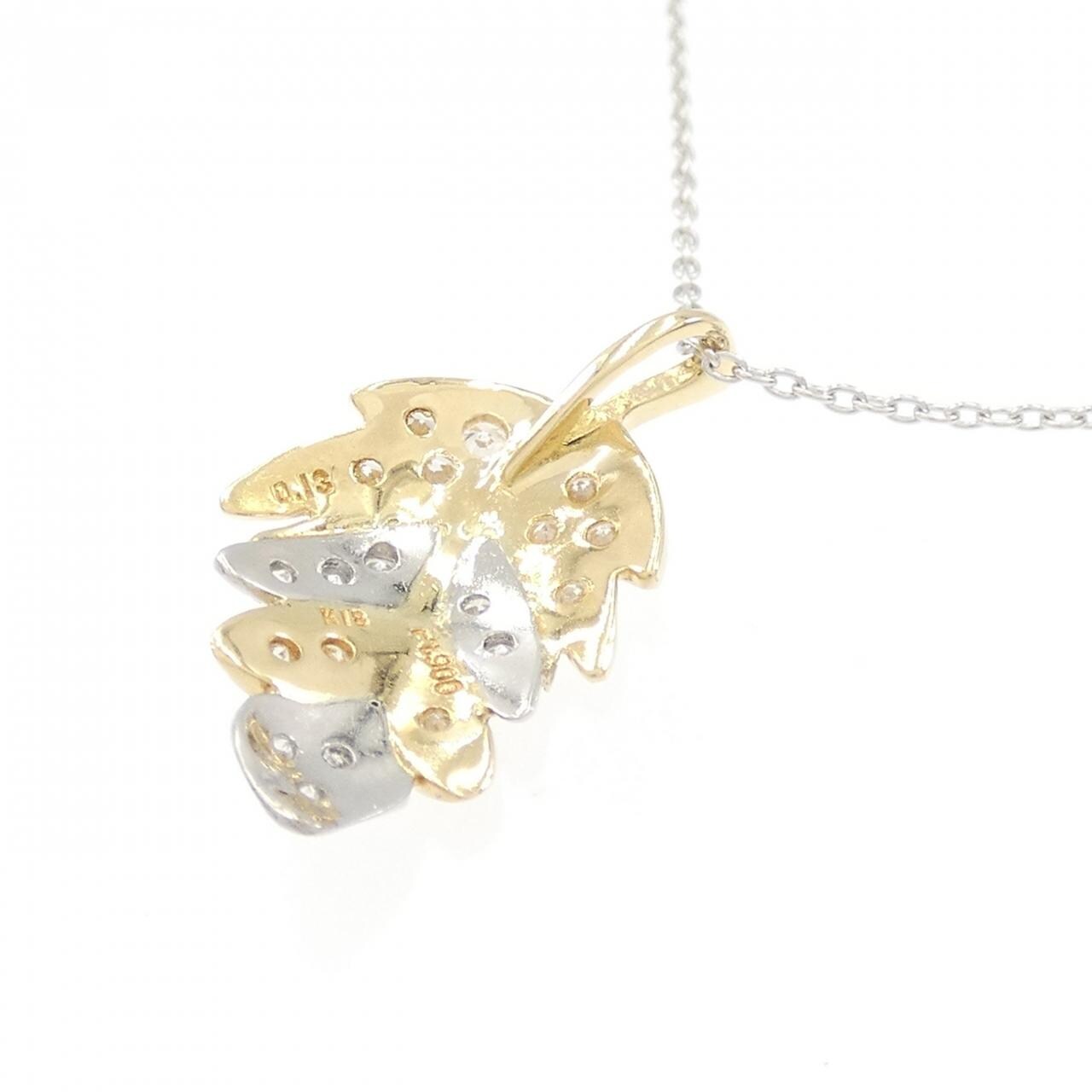 K18/PT/K18WG リーフ ダイヤモンド ネックレス 0.13CT
