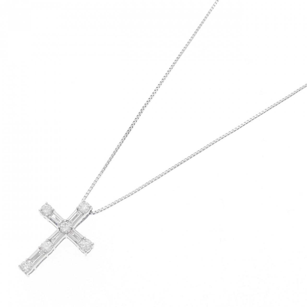 K18WG クロス ダイヤモンド ネックレス 0.50CT