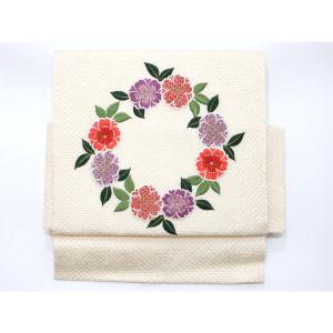 軽装帯　名古屋帯　絞り加工　刺繍入り