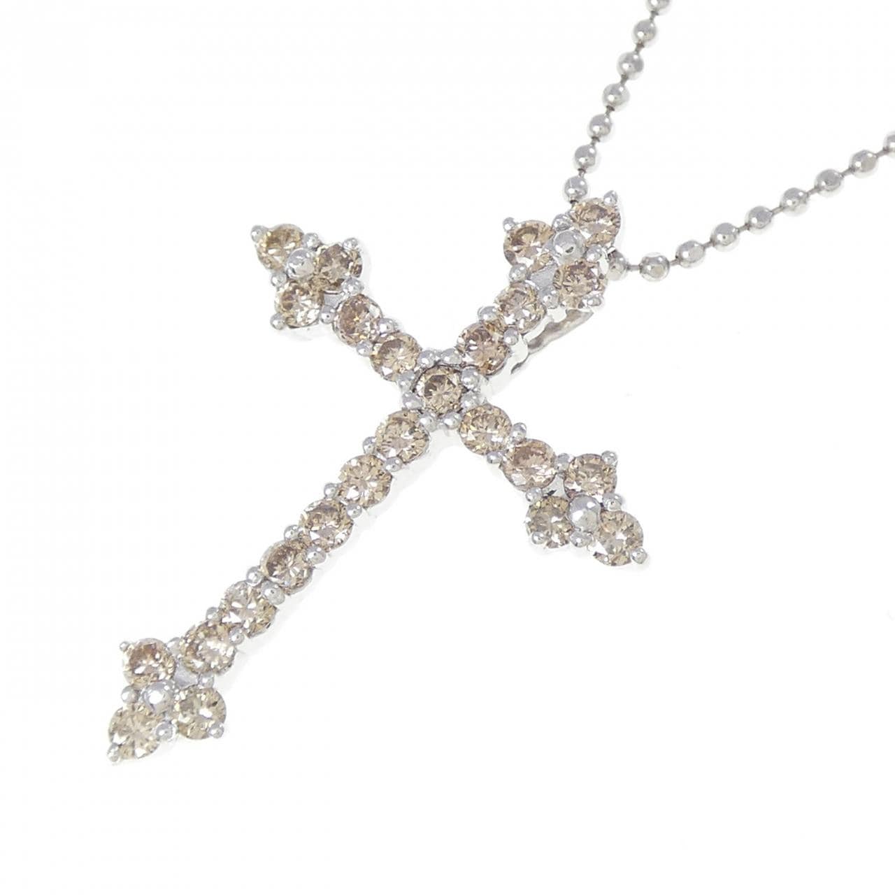 K18WG クロス ダイヤモンド ネックレス 0.50CT