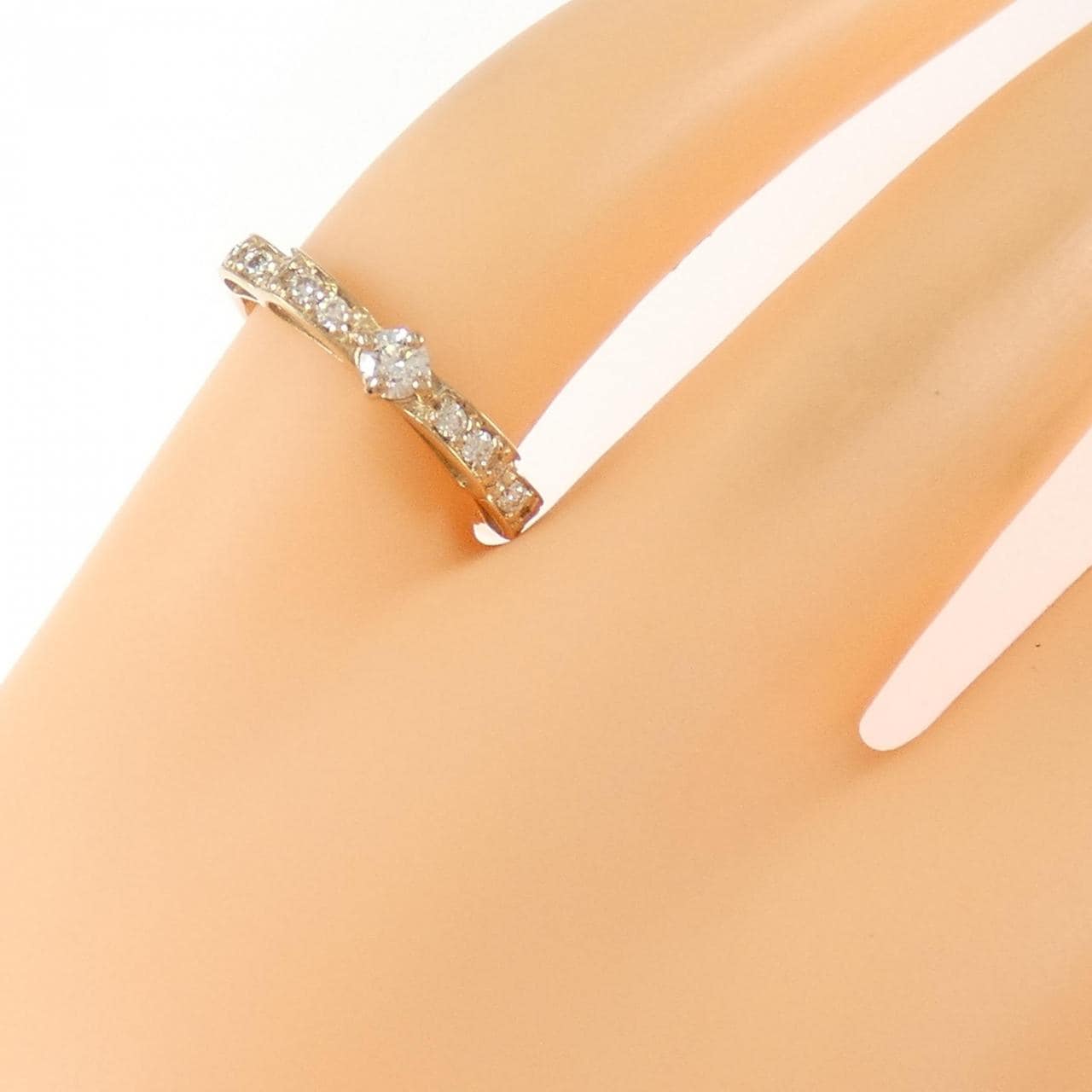 K18PG リボン ダイヤモンド ピンキー リング 0.20CT